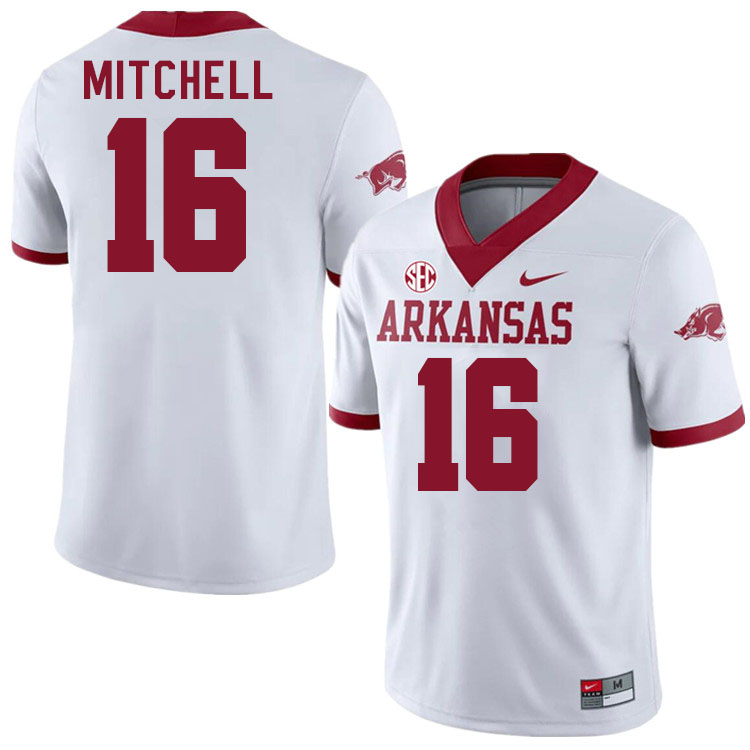 Men #16 Miguel Mitchell Arkansas Razorbacks College Football Jerseys Stitched-Alternate White